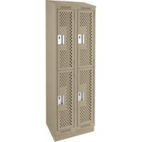 Clean Line Lockers, 2 -tier, Bank of 2, 24" x 15" x 82", Steel, Beige, Rivet (Assembled), Perforated GTA Hardware Inc