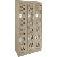 Casiers Clean Line, 2 niveaux, Bloc de 3, 36" x 12" x 82", Acier, Beige, Rivet (assembl&eacute;), Perfor&eacute; GTA Hardware Inc