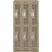 Casiers Clean Line, 2 niveaux, Bloc de 3, 36" x 12" x 82", Acier, Beige, Rivet (assembl&eacute;), Perfor&eacute; GTA Hardware Inc