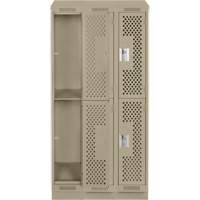 Casiers Clean Line, 2 niveaux, Bloc de 3, 36" x 12" x 82", Acier, Beige, Rivet (assembl&eacute;), Perfor&eacute; GTA Hardware Inc
