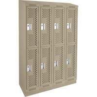 Clean Line Lockers, 2 -tier, Bank of 4, 48" x 12" x 82", Steel, Beige, Rivet (Assembled), Perforated GTA Hardware Inc
