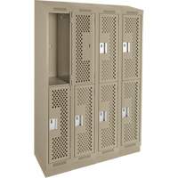 Clean Line Lockers, 2 -tier, Bank of 4, 48" x 12" x 82", Steel, Beige, Rivet (Assembled), Perforated GTA Hardware Inc
