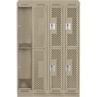 Clean Line Lockers, 2 -tier, Bank of 4, 48" x 12" x 82", Steel, Beige, Rivet (Assembled), Perforated GTA Hardware Inc