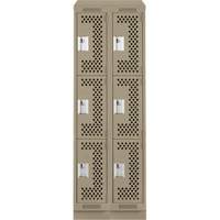 Clean Line Lockers, 3 -tier, Bank of 2, 24" x 15" x 82", Steel, Beige, Rivet (Assembled), Perforated GTA Hardware Inc