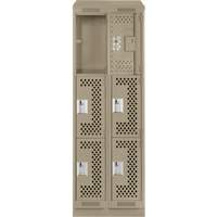 Clean Line Lockers, 3 -tier, Bank of 2, 24" x 15" x 82", Steel, Beige, Rivet (Assembled), Perforated GTA Hardware Inc