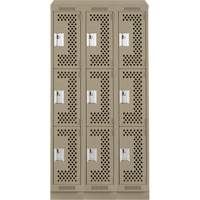 Clean Line Lockers, 3 -tier, Bank of 3, 36" x 15" x 82", Steel, Beige, Rivet (Assembled), Perforated GTA Hardware Inc