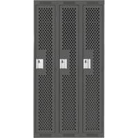 Clean Line Lockers, Bank of 3, 36" x 15" x 72", Steel, Charcoal, Rivet (Assembled), Perforated GTA Hardware Inc