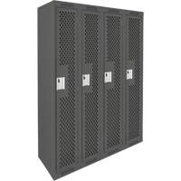 Clean Line Lockers, Bank of 4, 48" x 15" x 72", Steel, Charcoal, Rivet (Assembled), Perforated GTA Hardware Inc