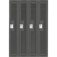 Clean Line Lockers, Bank of 4, 48" x 15" x 72", Steel, Charcoal, Rivet (Assembled), Perforated GTA Hardware Inc