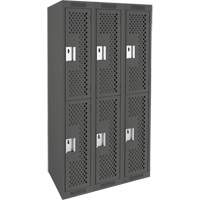 Clean Line Lockers, 2 -tier, Bank of 3, 36" x 12" x 72", Steel, Charcoal, Rivet (Assembled), Perforated GTA Hardware Inc
