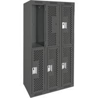 Clean Line Lockers, 2 -tier, Bank of 3, 36" x 12" x 72", Steel, Charcoal, Rivet (Assembled), Perforated GTA Hardware Inc