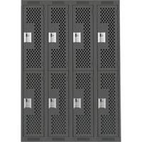 Clean Line Lockers, 2 -tier, Bank of 4, 48" x 12" x 72", Steel, Charcoal, Rivet (Assembled), Perforated GTA Hardware Inc
