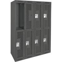 Clean Line Lockers, 2 -tier, Bank of 4, 48" x 12" x 72", Steel, Charcoal, Rivet (Assembled), Perforated GTA Hardware Inc