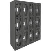 Casiers Clean Line, 3 niveaux, Bloc de 4, 48" x 12" x 72", Acier, Charbon, Rivet (assembl&eacute;), Perfor&eacute; GTA Hardware Inc