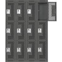 Casiers Clean Line, 3 niveaux, Bloc de 4, 48" x 12" x 72", Acier, Charbon, Rivet (assembl&eacute;), Perfor&eacute; GTA Hardware Inc
