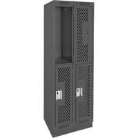 Clean Line Lockers, 2 -tier, Bank of 2, 24" x 18" x 76", Steel, Charcoal, Rivet (Assembled), Perforated GTA Hardware Inc
