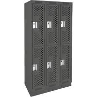Clean Line Lockers, 2 -tier, Bank of 3, 36" x 18" x 76", Steel, Charcoal, Rivet (Assembled), Perforated GTA Hardware Inc