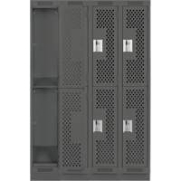 Clean Line Lockers, 2 -tier, Bank of 4, 48" x 18" x 76", Steel, Charcoal, Rivet (Assembled), Perforated GTA Hardware Inc