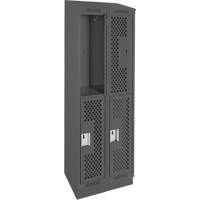 Clean Line Lockers, 2 -tier, Bank of 2, 24" x 15" x 82", Steel, Charcoal, Rivet (Assembled), Perforated GTA Hardware Inc