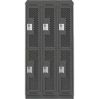 Casiers Clean Line, 2 niveaux, Bloc de 3, 36" x 12" x 82", Acier, Charbon, Rivet (assembl&eacute;), Perfor&eacute; GTA Hardware Inc