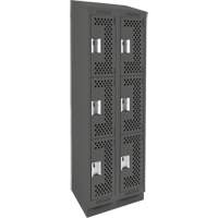 Clean Line Lockers, 3 -tier, Bank of 2, 24" x 15" x 82", Steel, Charcoal, Rivet (Assembled), Perforated GTA Hardware Inc