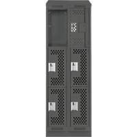 Clean Line Lockers, 3 -tier, Bank of 2, 24" x 15" x 82", Steel, Charcoal, Rivet (Assembled), Perforated GTA Hardware Inc