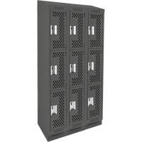 Clean Line Lockers, 3 -tier, Bank of 3, 36" x 15" x 82", Steel, Charcoal, Rivet (Assembled), Perforated GTA Hardware Inc