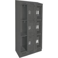 Clean Line Lockers, 3 -tier, Bank of 3, 36" x 15" x 82", Steel, Charcoal, Rivet (Assembled), Perforated GTA Hardware Inc