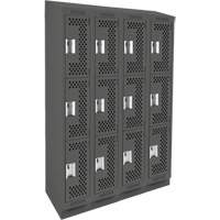 Clean Line Lockers, 3 -tier, Bank of 4, 48" x 15" x 82", Steel, Charcoal, Rivet (Assembled), Perforated GTA Hardware Inc