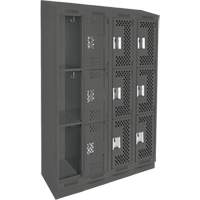 Clean Line Lockers, 3 -tier, Bank of 4, 48" x 15" x 82", Steel, Charcoal, Rivet (Assembled), Perforated GTA Hardware Inc