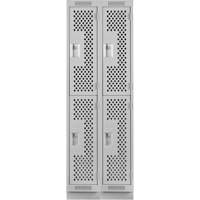 Casiers Clean Line, 2 niveaux, Bloc de 2, 24" x 18" x 76", Acier, Gris, Rivet (assembl&eacute;), Perfor&eacute; GTA Hardware Inc