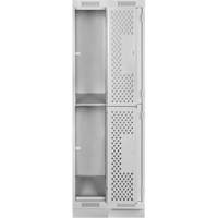 Casiers Clean Line, 2 niveaux, Bloc de 2, 24" x 18" x 76", Acier, Gris, Rivet (assembl&eacute;), Perfor&eacute; GTA Hardware Inc