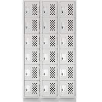 Assembled Lockerettes Clean Line Perforated Economy Lockers, 6 -tier, Bank of 3, 18" x 72" x 12", Steel GTA Hardware Inc