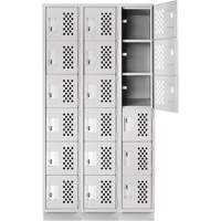 Assembled Lockerettes Clean Line Perforated Economy Lockers, 6 -tier, Bank of 3, 18" x 72" x 12", Steel GTA Hardware Inc