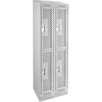 Clean Line Lockers, 2 -tier, Bank of 2, 24" x 15" x 82", Steel, Grey, Rivet (Assembled), Perforated GTA Hardware Inc