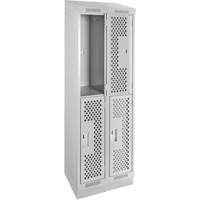 Clean Line Lockers, 2 -tier, Bank of 2, 24" x 15" x 82", Steel, Grey, Rivet (Assembled), Perforated GTA Hardware Inc