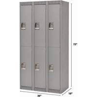 Lockers, 2 -tier, Bank of 3, 36" x 18" x 72", Steel, Grey, Knocked Down GTA Hardware Inc