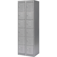 Lockers, 6 -tier, Bank of 2, 24" x 18" x 72", Steel, Grey, Knocked Down GTA Hardware Inc