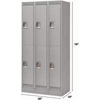 Lockers, 2 -tier, Bank of 3, 36" x 18" x 76", Steel, Grey, Knocked Down GTA Hardware Inc