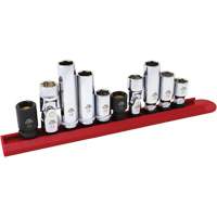 Jeu de douilles chrom&eacute;es avec rail, 10 Morceaux, Prise de 1/4"/3/8" GTA Hardware Inc