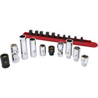 Jeu de douilles chrom&eacute;es avec rail, 10 Morceaux, Prise de 1/4"/3/8" GTA Hardware Inc