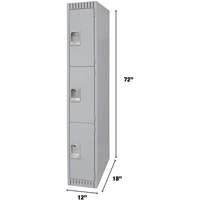 Lockers, 3 -tier, 12" x 18" x 72", Steel, Grey, Knocked Down GTA Hardware Inc