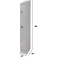 Lockers, 3 -tier, 12" x 18" x 86", Steel, Grey, Knocked Down GTA Hardware Inc