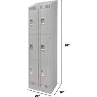 Lockers, 3 -tier, Bank of 2, 24" x 18" x 86", Steel, Grey, Knocked Down GTA Hardware Inc