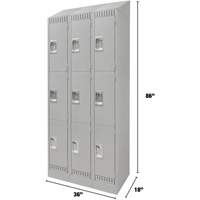 Lockers, 3 -tier, Bank of 3, 36" x 18" x 86", Steel, Grey, Knocked Down GTA Hardware Inc