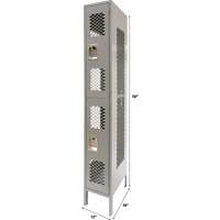 Vented Lockers, 2 -tier, 12" x 18" x 78", Steel, Grey, Knocked Down, Perforated GTA Hardware Inc