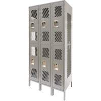 Casiers ventil&eacute;s, 2 niveaux, Bloc de 3, 36" x 18" x 78", Acier, Gris, D&eacute;mont&eacute;, Perfor&eacute; GTA Hardware Inc