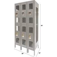 Casiers ventil&eacute;s, 2 niveaux, Bloc de 3, 36" x 18" x 78", Acier, Gris, D&eacute;mont&eacute;, Perfor&eacute; GTA Hardware Inc