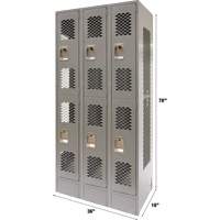 Casiers ventil&eacute;s, 2 niveaux, Bloc de 3, 36" x 18" x 78", Acier, Gris, D&eacute;mont&eacute;, Perfor&eacute; GTA Hardware Inc