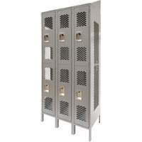 Casiers ventil&eacute;s, 2 niveaux, Bloc de 3, 36" x 18" x 88", Acier, Gris, D&eacute;mont&eacute;, Perfor&eacute; GTA Hardware Inc